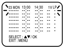 23 MON 13:00 14:30 1V LP SELECT : ▲▼ / OK EXIT : MENU