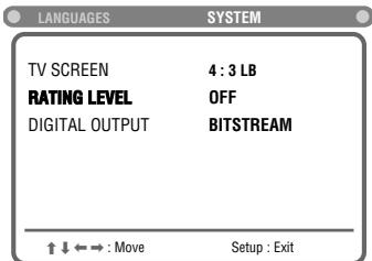 JVC TH-A5 - Press (or ) to select (highlight) "RATING LEVEL." - 1