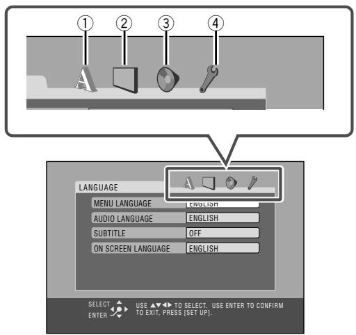 JVC UX-GD7 - Ex.: LANGUAGE Setup Menu is selected. - 1