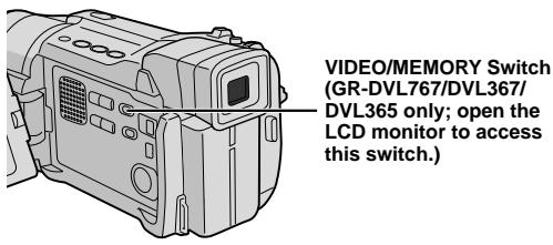 VIDEO/MEMORY Switch (GR-DVL767/DVL367/ DVL365 only; open the LCD monitor to access this switch.)