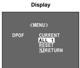 Display DPOF CURRENT ALL 1 RESET TRETURN
