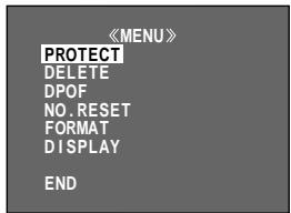 《MENU》 PROTECT DELETE DPOF NO.RESET FORMAT DISPLAY END