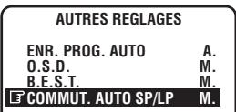 AUTRES REGLAGES ENR. PROG. AUTO A. O.S.D. M. B.E.S.T. M. COMMUT. AUTO SP/LP M.