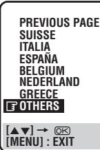 PREVIOUS PAGE SUISSE ITALIA ESPAÑA BELGIUM NEDERLAND GREECE OTHERS [▲▼] → OK [MENU] : EXIT