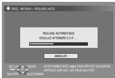REGL. INITIAUX > REGLAGE AUTO. REGLAGE AUTOMATIQUE VEUILLEZ ATTENDRE S.V.P. ... ANNULER SET UP ENTER SELECTIONNEZ AVEC [ ◀ Puis APPUYEZ SUR [ENTER] QUITTER SELECTIONNER APPUYEZ SUR [SET UP] FOU R QUTTER