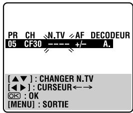 PR CH AF DECODEUR 05 CF30 ----+/- A. [▲▼] : CHANGER N.TV [◀▶] : CURSEUR←→ OK : OK [MENU] : SORTIE