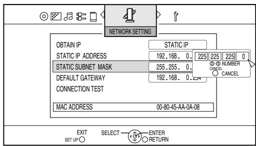 JVC NX-BD3 - Geben Sie die Subnetzmaske mit Zifferntasten ein und betätigten Sie [ENTER]. - 1