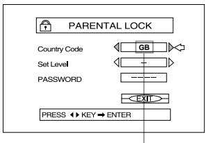 JVC TH-A9R - Press the / cursors to move the pointer to "Country Code", then press the / cursors to select "GB" for country code and press ENTER or the  cursor. - 1