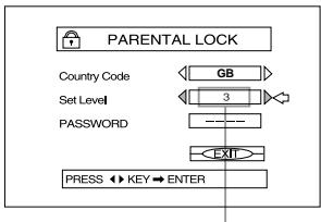 JVC TH-A9R - Press the / cursors to move the pointer to "Set Level", then press the / cursors to select the parental lock level. - 1