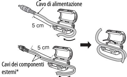 JVC TH-BS7 - Fare scorrere il cavo nel filtro a nucleo di ferrite avvolgendolo saldamente una volta nell'apposto incavo come alla figura. - 1