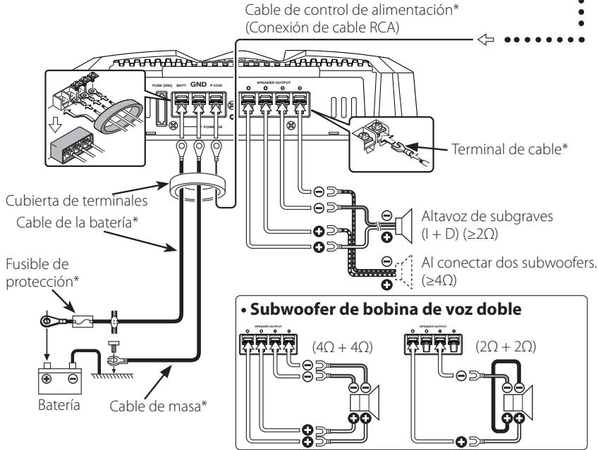 KENWOOD KAC-6104D - Conexión del cable de alimentación y del altavoz - 1