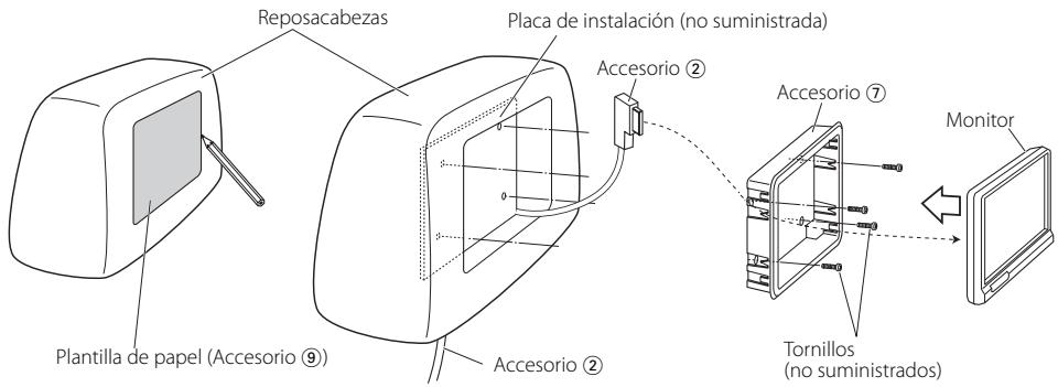 Antes del montaje del monitor en el reposacabezas: 1