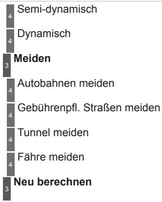 4 Semi-dynamisch 4 Dynamisch 3 Meiden 4 Autobahnen meiden 4 Gebührenpfl. Straßen meiden 4 Tunnel meiden 4 Fähre meiden 3 Neu berechnen
