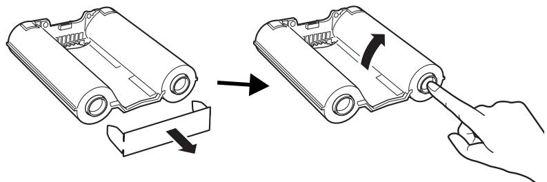 OLYMPUS P-11 - Retirez la butée d'arrêt de la cartouche de ruban encreur et enroulez le ruban pour le tendre. - 1