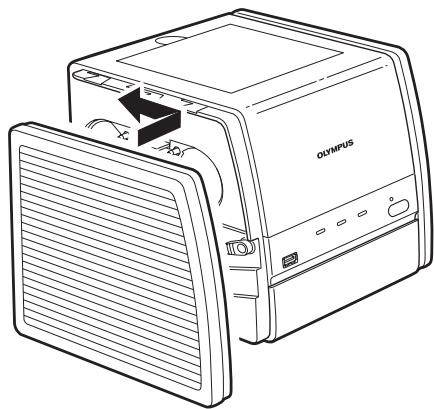 OLYMPUS P-11 - Die Seitenabdeckung wieder anbringen. - 1
