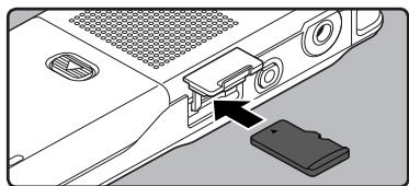 OLYMPUS DM-450 - Face the microSD card the correct way and insert it into the card slot as shown in the diagram. - 1