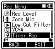OLYMPUS DM-450 - Select [Timer Rec] from the menu in [Rec Menu]. - 1
