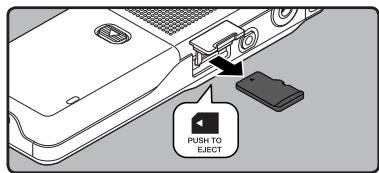 OLYMPUS DM-450 - Push the microSD card inward to unlock it, and let it eject partially. - 1