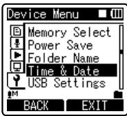 OLYMPUS DM-450 - Select [Time &amp; Date] from the menu in [Device Menu]. - 1