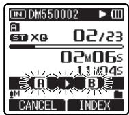 OLYMPUS DM-450 - Press the F1 button again at the position where you want to end segment repeat playback. - 1