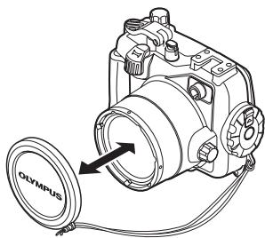 OLYMPUS PT-050 - Mounting and removing the lens cap - 1