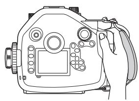 OLYMPUS PT-E05 - How to use the hand strap - 1