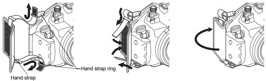OLYMPUS PT-E05 - Attach the hand strap - 1