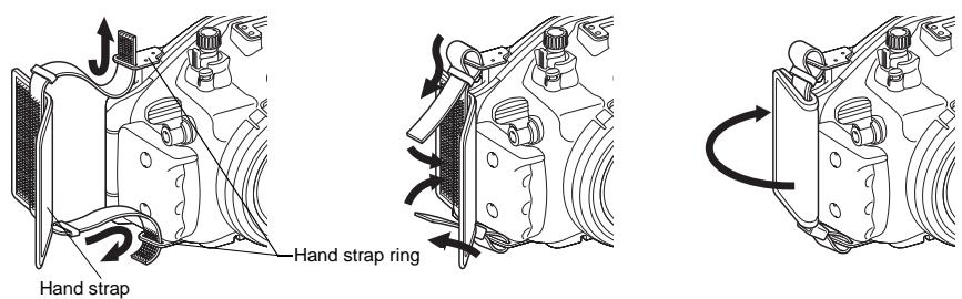 OLYMPUS PT-E06 - Attach the hand strap - 1