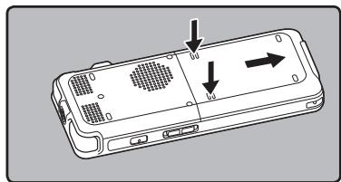 OLYMPUS DM-3, DM-5, DM-650, DM-670 - Inserting the battery - 1