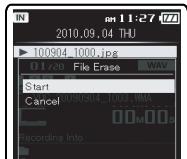 OLYMPUS DM-3,  DM-5,  DM-650,  DM-670 - Press the ^+ or - button to select [File Erase], and then press the OK or  button. - 2
