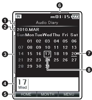 OLYMPUS DM-3, DM-5, DM-650, DM-670 - Calendar display - 1