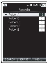 OLYMPUS DM-3,  DM-5,  DM-650,  DM-670 - From the [Home] menu display, select [Recorder], and then press the OK or button to open the folder list display. - 2