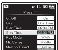 OLYMPUS DM-3,  DM-5,  DM-650,  DM-670 - [Start Time] and [Stop Time] setting: - 5