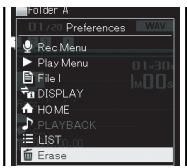 OLYMPUS DM-3,  DM-5,  DM-650,  DM-670 - Press the + or - button to select [Erase], and then press the OK or 一 button. - 2