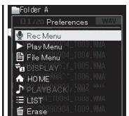 OLYMPUS DM-3, DM-5, DM-650, DM-670 - In the File list display, press the F3 (MENU) button. - 2