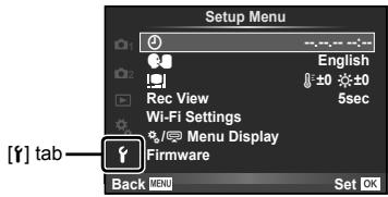OLYMPUS E-P5 - Select [O] in the [f] (setup) tab. - 1