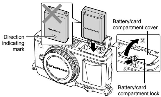 OLYMPUS E-P5 - Loading the battery. - 1