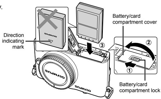 OLYMPUS E-PM1 - Loading the battery. - 1