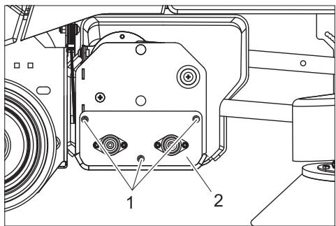 Technical diagram of a mechanical assembly with labeled components 1 and 2
