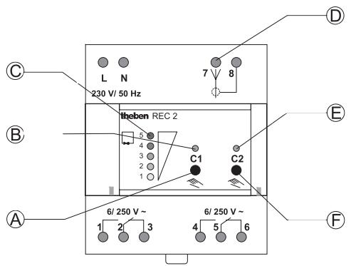 230 V/ 50 Hz theben REC 2 C1 C2 6/ 250 V ~ 1 2 3 4 5 6 6/ 250 V ~ 4 5 6 A B C D E F