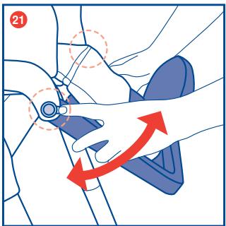 Diagram showing hand positioning of a seatbelt with red directional arrows indicating movement or change