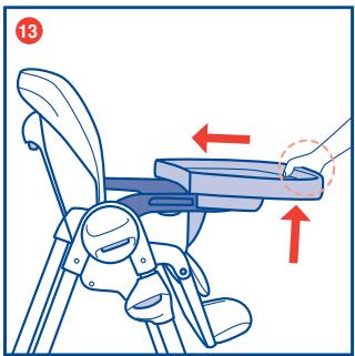 Diagram illustrating a hand operating a seatbelt device with directional arrows indicating movement or force, labeled with number 13.