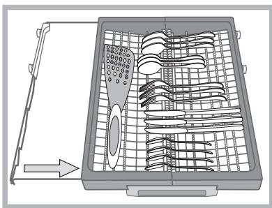 HOTPOINT LFF 8S113 X DE/SK - A"Knife og kogkenredskaber med skarpe kanter skal placeres med bladene nedad." - 2
