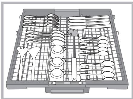 HOTPOINT LFF 8S113 X DE/SK - A "Knives and other utensils with sharp edges must be positioned with the blades facing downwards." - 1