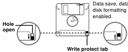Hole open Write protect tab Data save, data disk formatting = enabled.