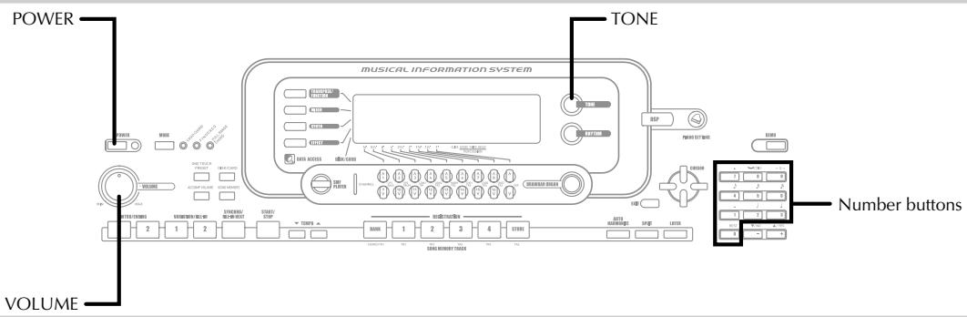 POWER TONE MUSICAL INFORMATION SYSTEM VOLUME Number buttons