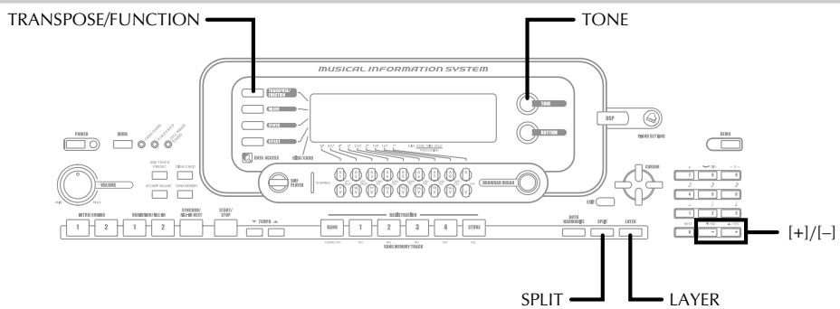 TRANSPOSE/FUNCTION TONE MUSICAL INFORMATION SYSTEM SPLIT LAYER [+]/[-]