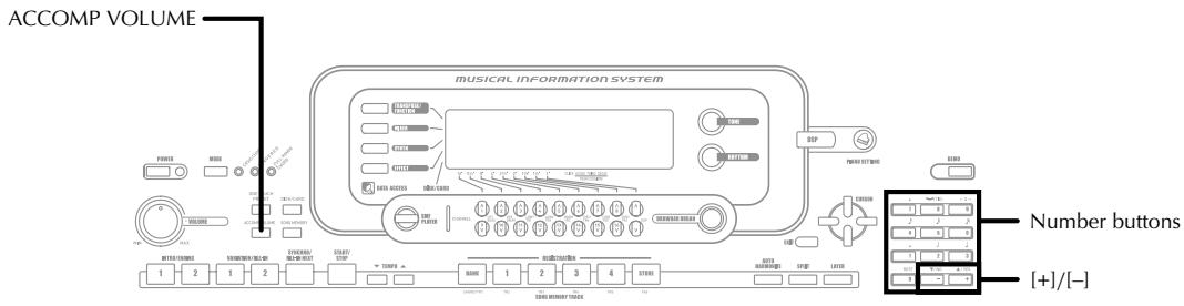 ACCOMP VOLUME MUSICAL INFORMATION SYSTEM Number buttons [+]/[-]