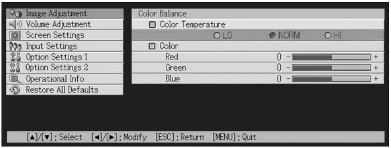 CASIO XJ-450 - On the "Image Adjustment" main menu, select the "Color Balance" submenu item, and then press the [ENTER] key. - 1
