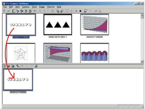 CASIO PJ CAMERA SOFTWARE 1.1 - Ajouter un fichier de la zone de la liste de prévisualisation à une liste de lecture par un tirer-deposer - 1